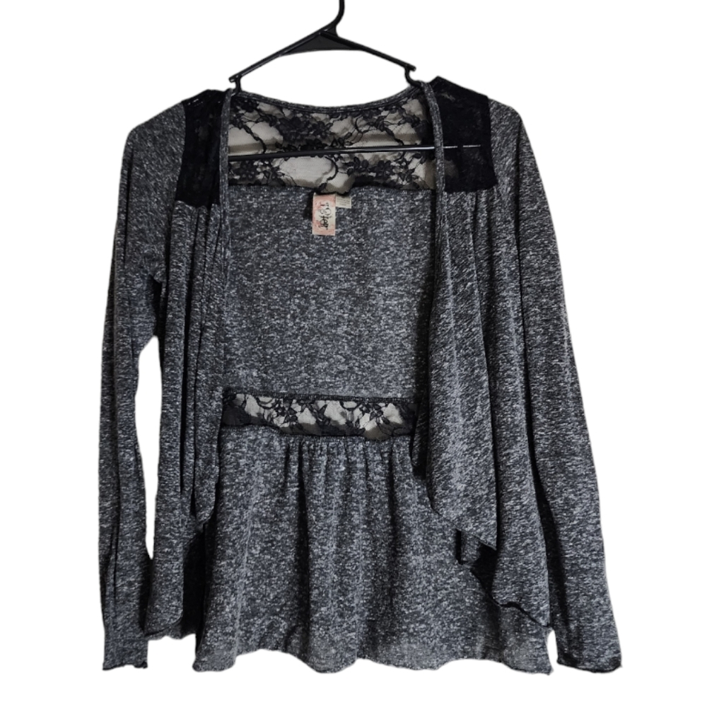 L8ter Black Lace Lightweight Cardigan Size Small